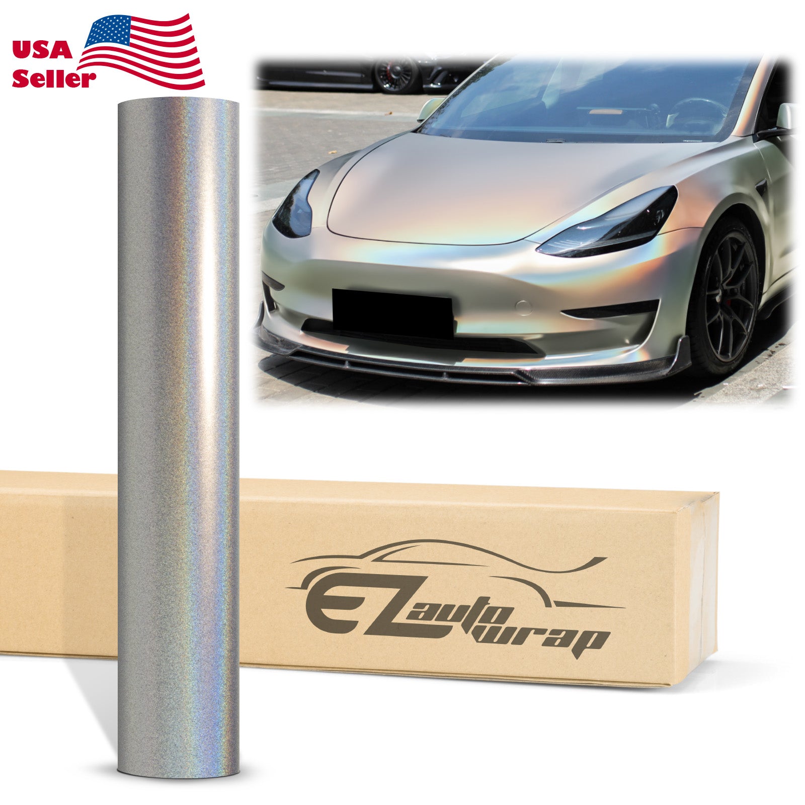 Laser Flip Satin Silver Metallic Psychedelic Holographic Vinyl Wrap