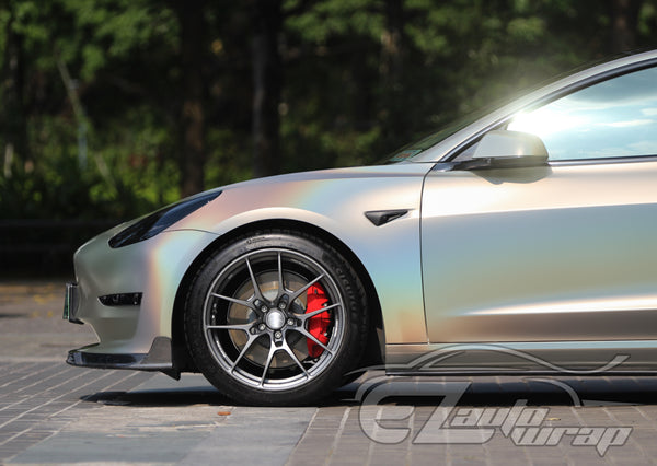 Laser Flip Satin Silver Metallic Psychedelic Holographic Vinyl Wrap