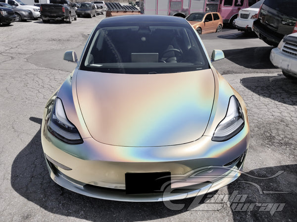 Laser Flip Satin Silver Metallic Psychedelic Holographic Vinyl Wrap