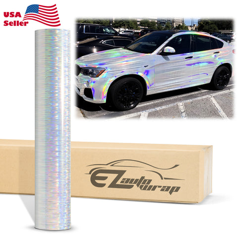 Holographic Brushed Aluminum Silver Rainbow Vinyl Wrap