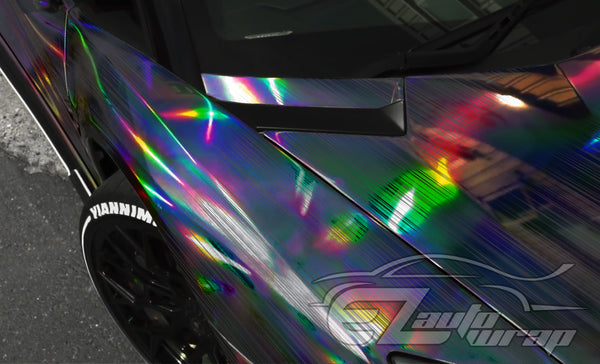 Holographic Brushed Aluminum Gray Rainbow Vinyl Wrap
