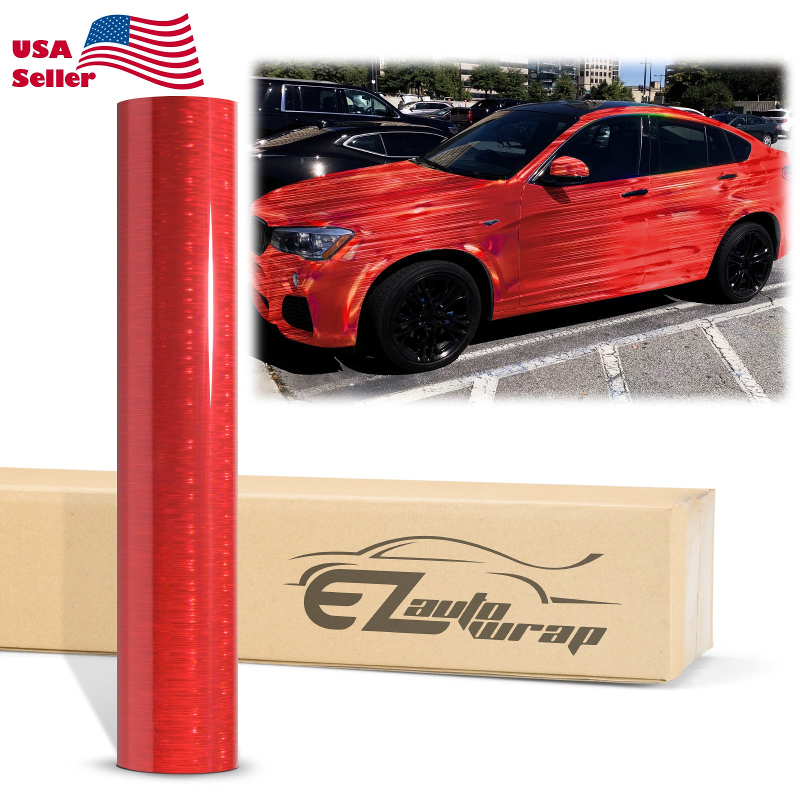 Aluminum Red Brushed Metallic Steel Car Wrap Vinyl Roll with Air