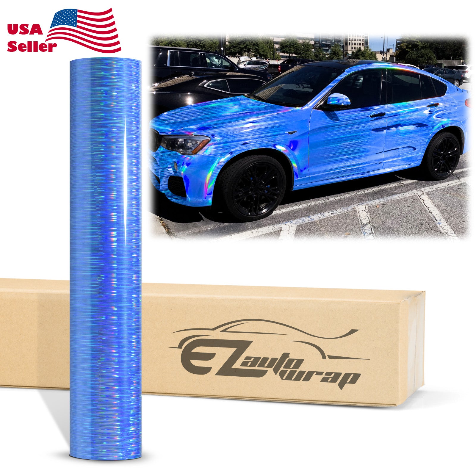 Holographic Brushed Aluminum Light Blue Rainbow Vinyl Wrap