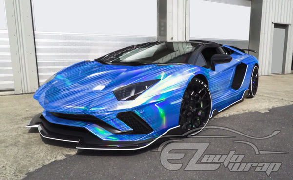 Holographic Brushed Aluminum Light Blue Rainbow Vinyl Wrap