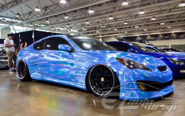 Holographic Brushed Aluminum Light Blue Rainbow Vinyl Wrap