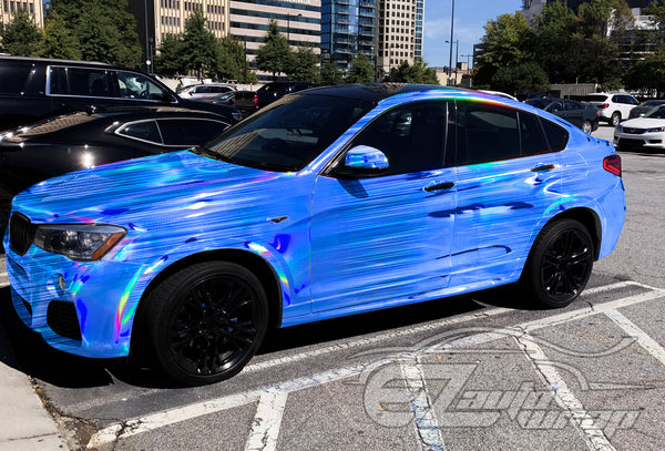 Holographic Brushed Aluminum Light Blue Rainbow Vinyl Wrap
