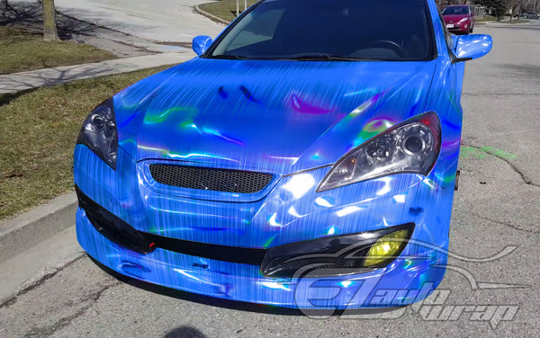 Holographic Brushed Aluminum Light Blue Rainbow Vinyl Wrap