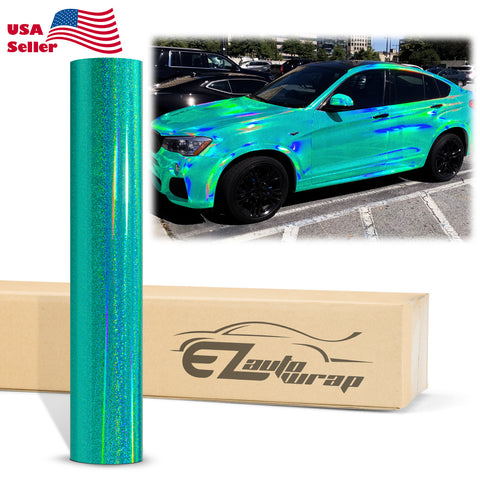 Holographic Glitter Teal Rainbow Vinyl Wrap