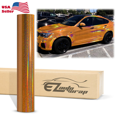 Holographic Glitter Orange Rainbow Vinyl Wrap