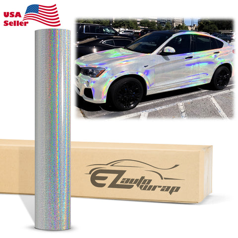 Holographic Glitter Silver Rainbow Vinyl Wrap