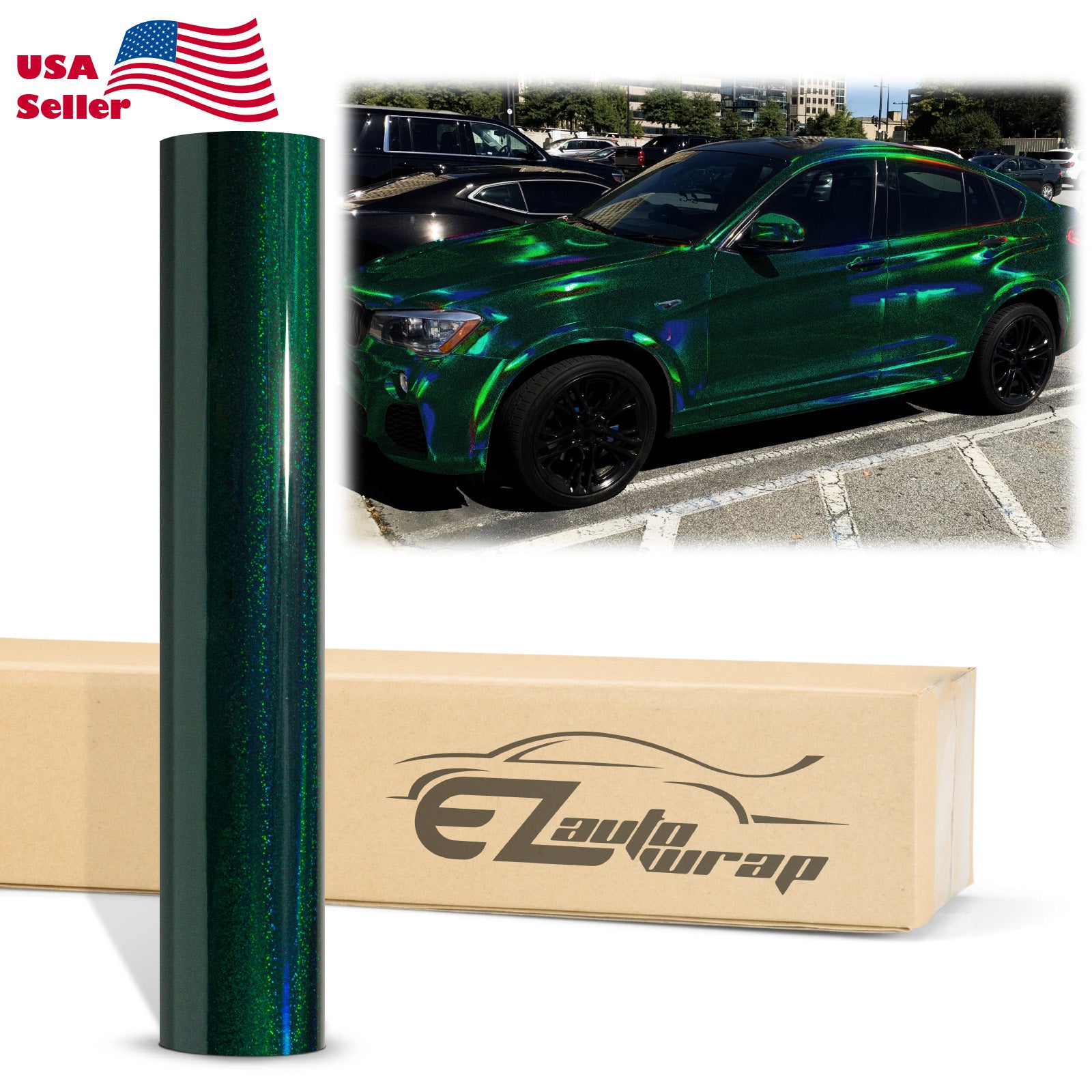 Holographic Glitter Midnight Green Rainbow Vinyl Wrap