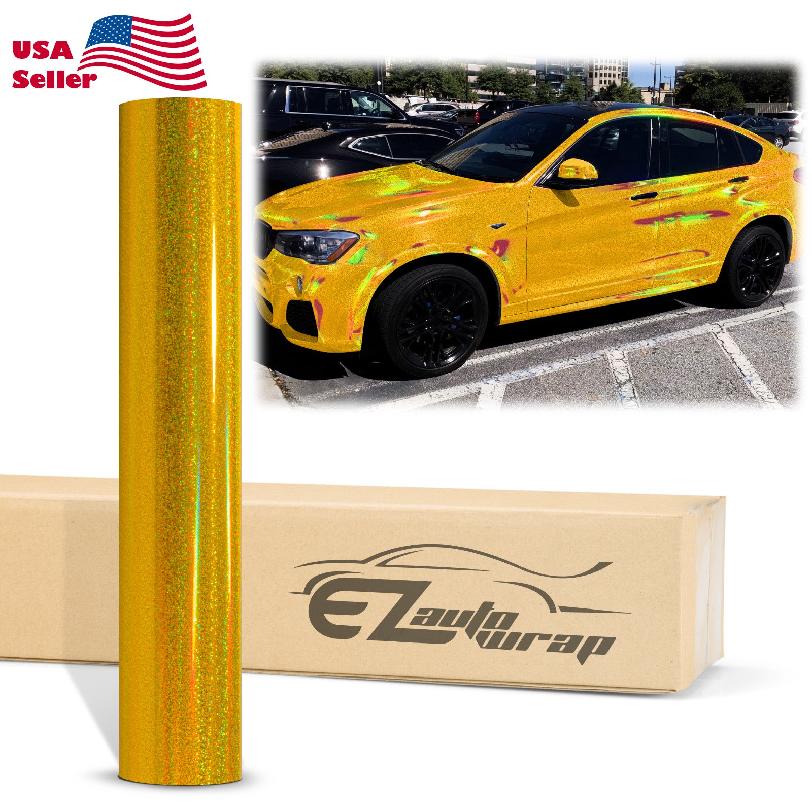 Holographic Glitter Gold Rainbow Vinyl Wrap