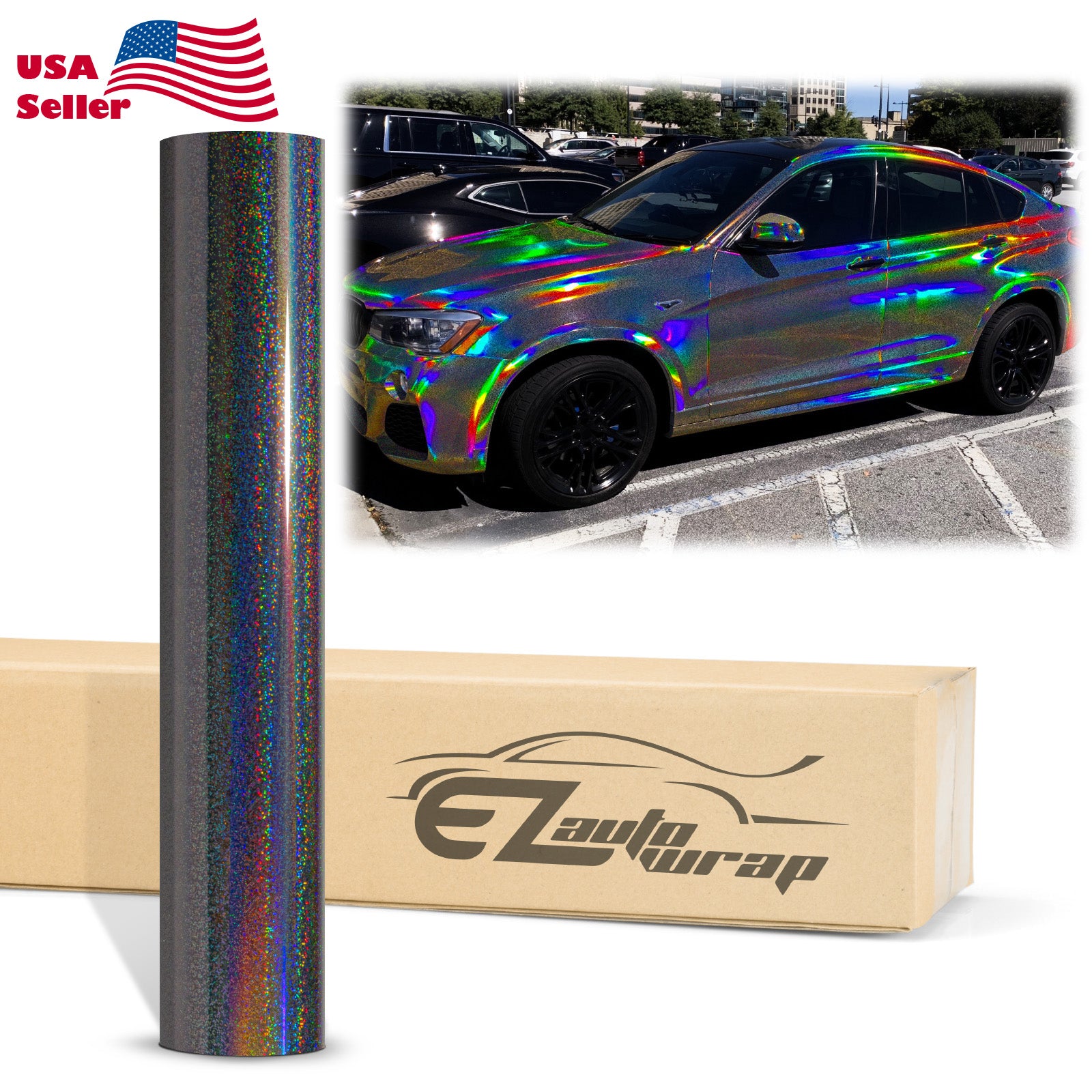 Holographic Glitter Black Rainbow Vinyl Wrap