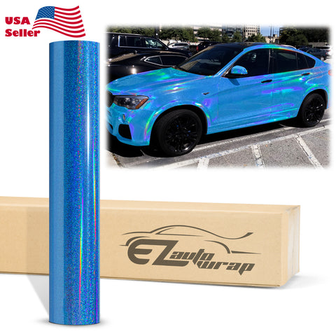 Holographic Glitter Light Blue Rainbow Vinyl Wrap