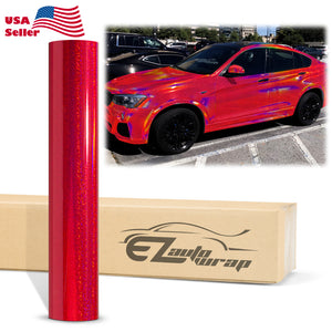Holographic Glitter Rose Red Rainbow Vinyl Wrap