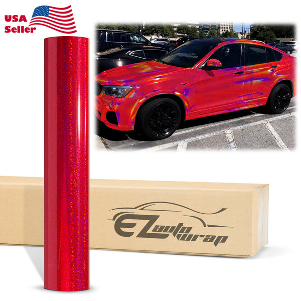 Holographic Glitter Rose Red Rainbow Vinyl Wrap