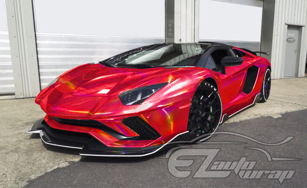 Holographic Glitter Rose Red Rainbow Vinyl Wrap