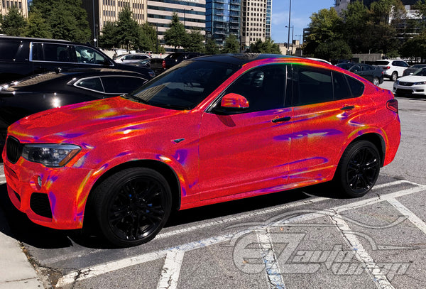 Holographic Glitter Rose Red Rainbow Vinyl Wrap