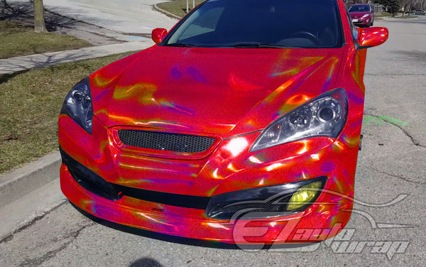 Holographic Glitter Rose Red Rainbow Vinyl Wrap