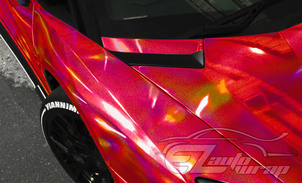 Holographic Glitter Rose Red Rainbow Vinyl Wrap