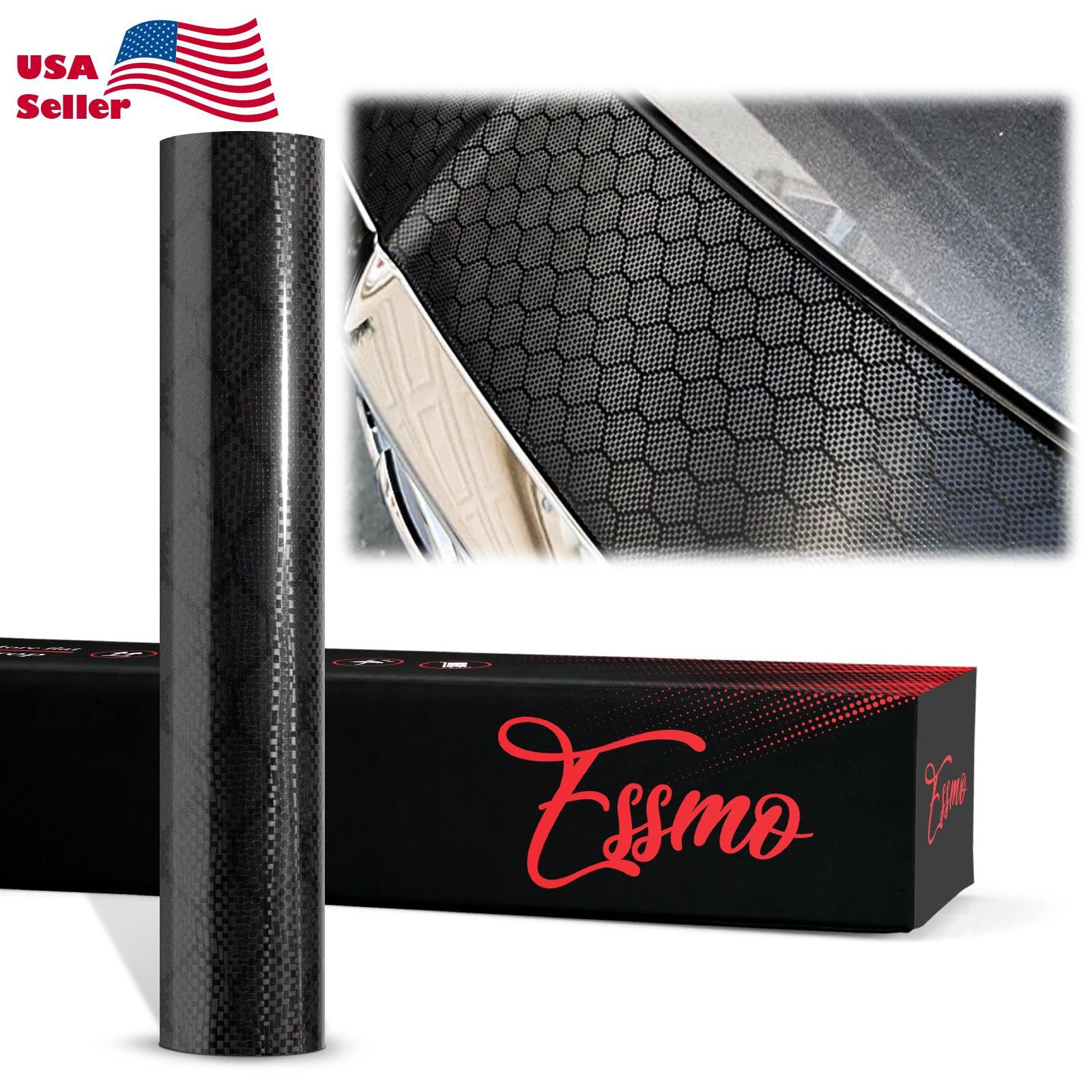 PET Honeycomb Carbon Fiber Gloss Black Hex Vinyl Wrap