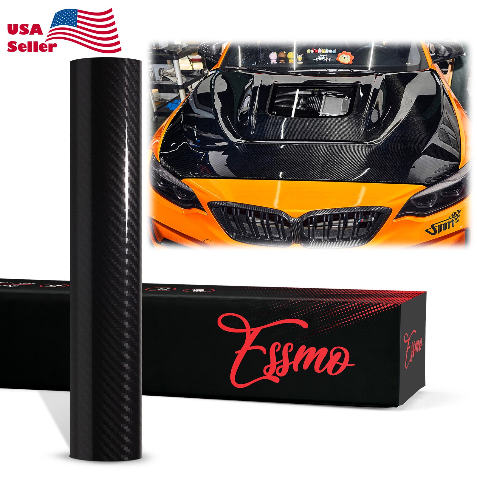 ESSMO™ PPF Paint Protection Film ECO TPU Carbon Fiber Gloss Black Invisible Scratches Shield Wrap DIY
