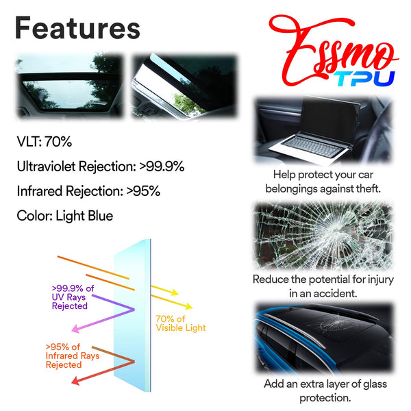 PPF Paint Protection Film ECO Security Black Glass Sunroof Clear Bra VLT70% UV99% Block Windshield
