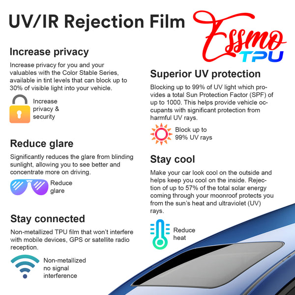 PPF Paint Protection Film Security Light Blue Glass Sunroof Clear Bra VLT70% UV99% Block Windshield