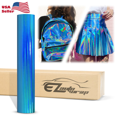 Fabric Holographic Sky Blue Cloth Marine Vinyl 54" Wide Plain Weave PU Leather Upholstery