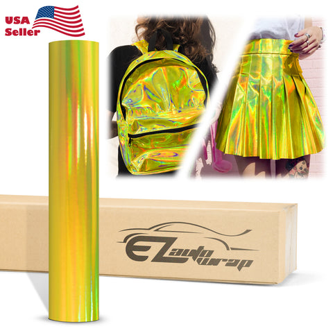 Fabric Holographic Yellow Cloth Marine Vinyl 54" Wide Plain Weave PU Leather Upholstery