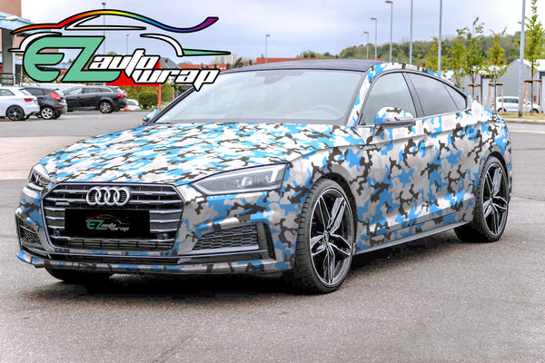 Camouflage Light Blue Black White Gray Vinyl Wrap