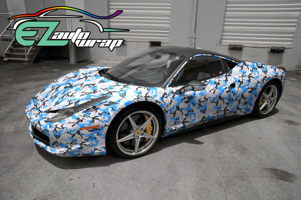 Camouflage Light Blue Black White Gray Vinyl Wrap