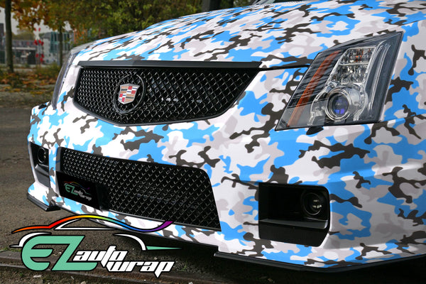 Camouflage Light Blue Black White Gray Vinyl Wrap