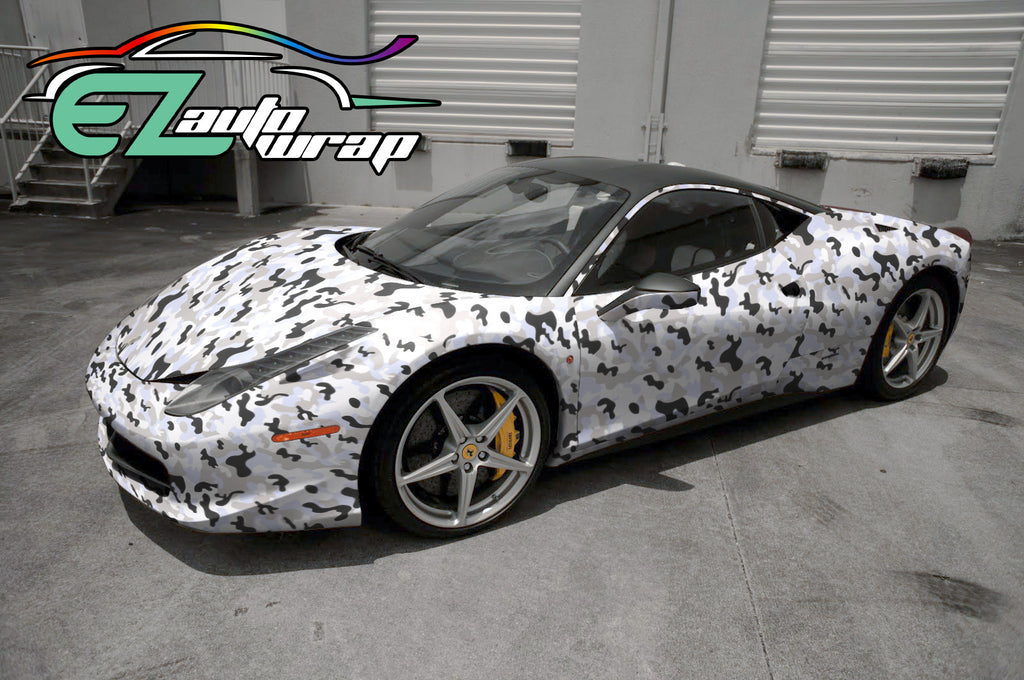 Gray Black White Snow Camo VINYL Full Car Wrapping Camouflage Foil