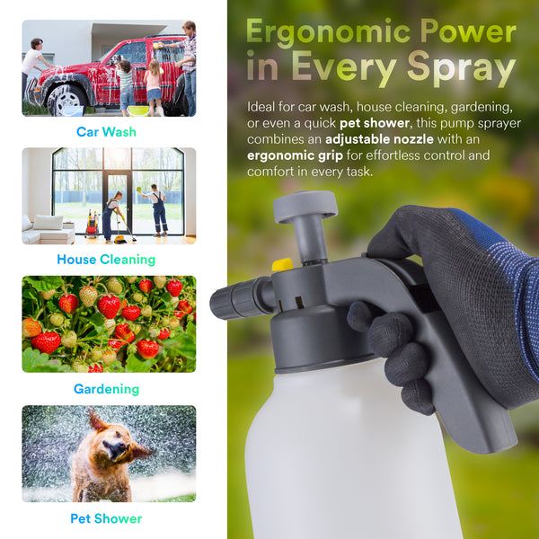 Manual Foaming Sprayer 2L White for Car Wash – Hand Pump Foam Cannon Bottle for Auto Detailing, Portable Pressure Spray Bottle for Car Shampoo & Cleaning