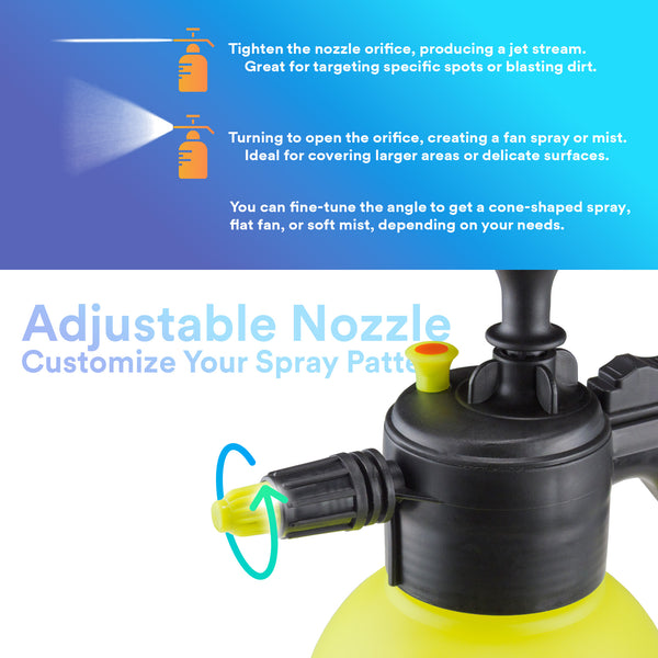 Manual Hand Pump Sprayer 2L Neon Yellow for Car Wash – Portable Pressure Spray Bottle for Auto Detailing, Wheels, Tires, and Window Cleaning - Mode B