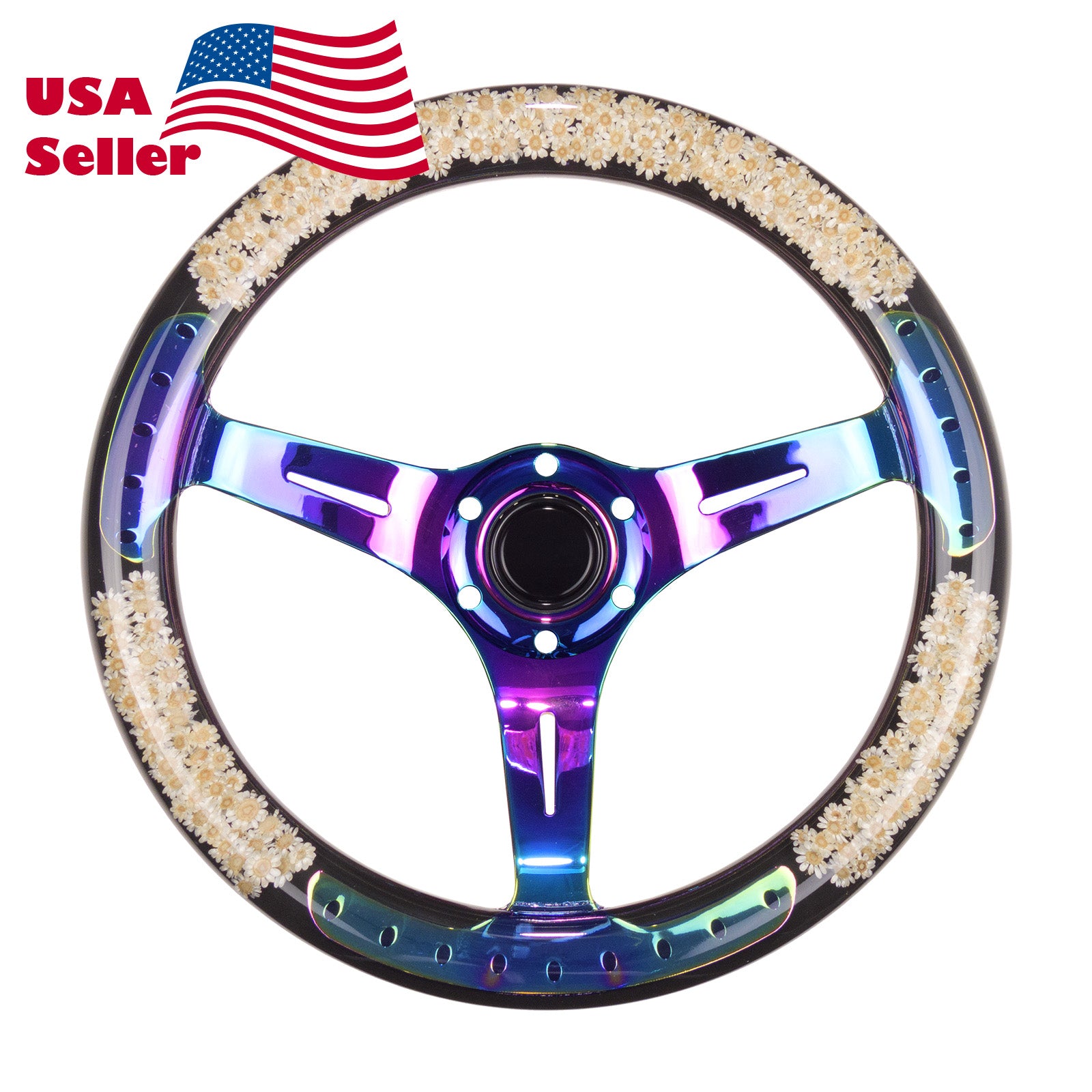 Flower Crystal Steering Wheel PC-ST17 (Beige / Blue / Green / Pink / Purple / Red / Teal / Yellow)