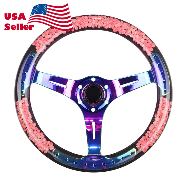 Flower Crystal Steering Wheel PC-ST17 (Beige / Blue / Green / Pink / Purple / Red / Teal / Yellow)