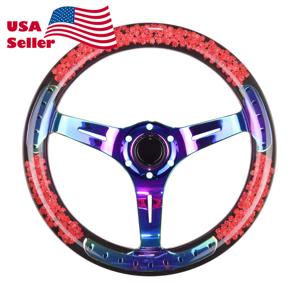 Flower Crystal Steering Wheel PC-ST17 (Beige / Blue / Green / Pink / Purple / Red / Teal / Yellow)