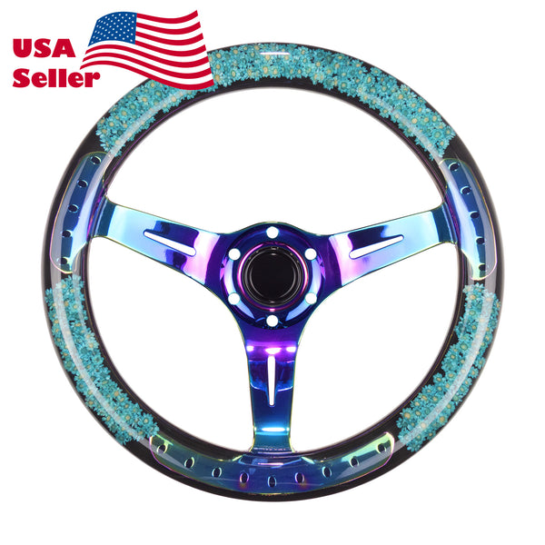 Flower Crystal Steering Wheel PC-ST17 (Beige / Blue / Green / Pink / Purple / Red / Teal / Yellow)