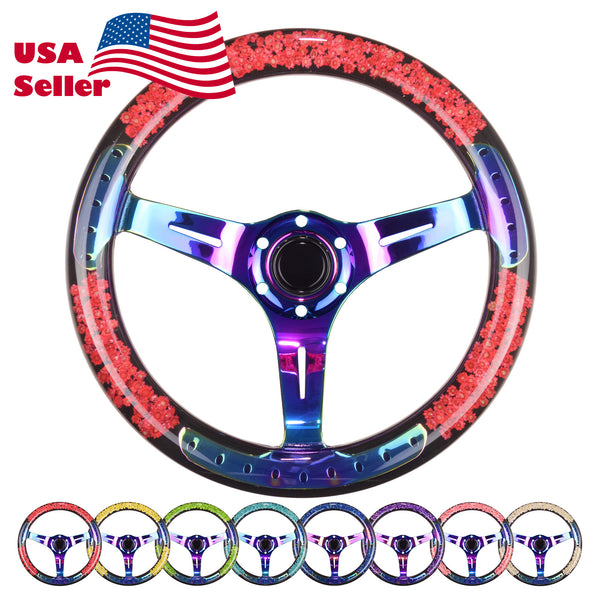 Flower Crystal Steering Wheel PC-ST17 (Beige / Blue / Green / Pink / Purple / Red / Teal / Yellow)