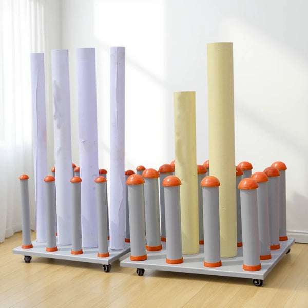 Vinyl Stand Wood White Rolling Floor Rack