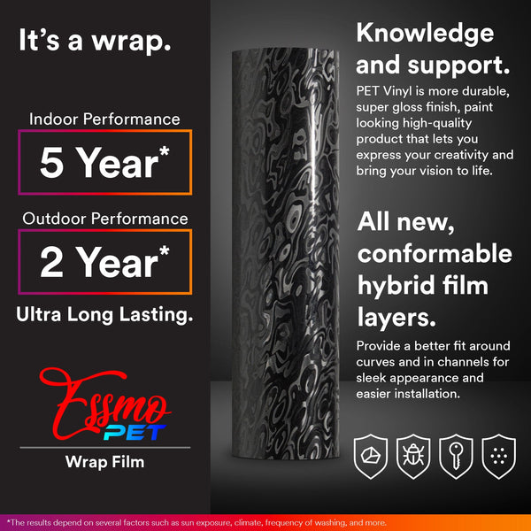 PET Damascus Forged Satin Black Vinyl Wrap