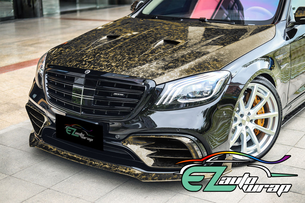 EzAuto Wrap Forged Gloss Carbon Fiber Black Gold Car Vinyl Wrap Air Release Sticker Sheet, Size: 60x60 (5FTx5FT)