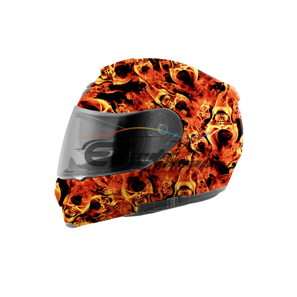 black and orange hydro dip motorcycle helmet 19"x38" Hydrographic Film Fire Flame Skull Evil #14 – EzAuto Wrap