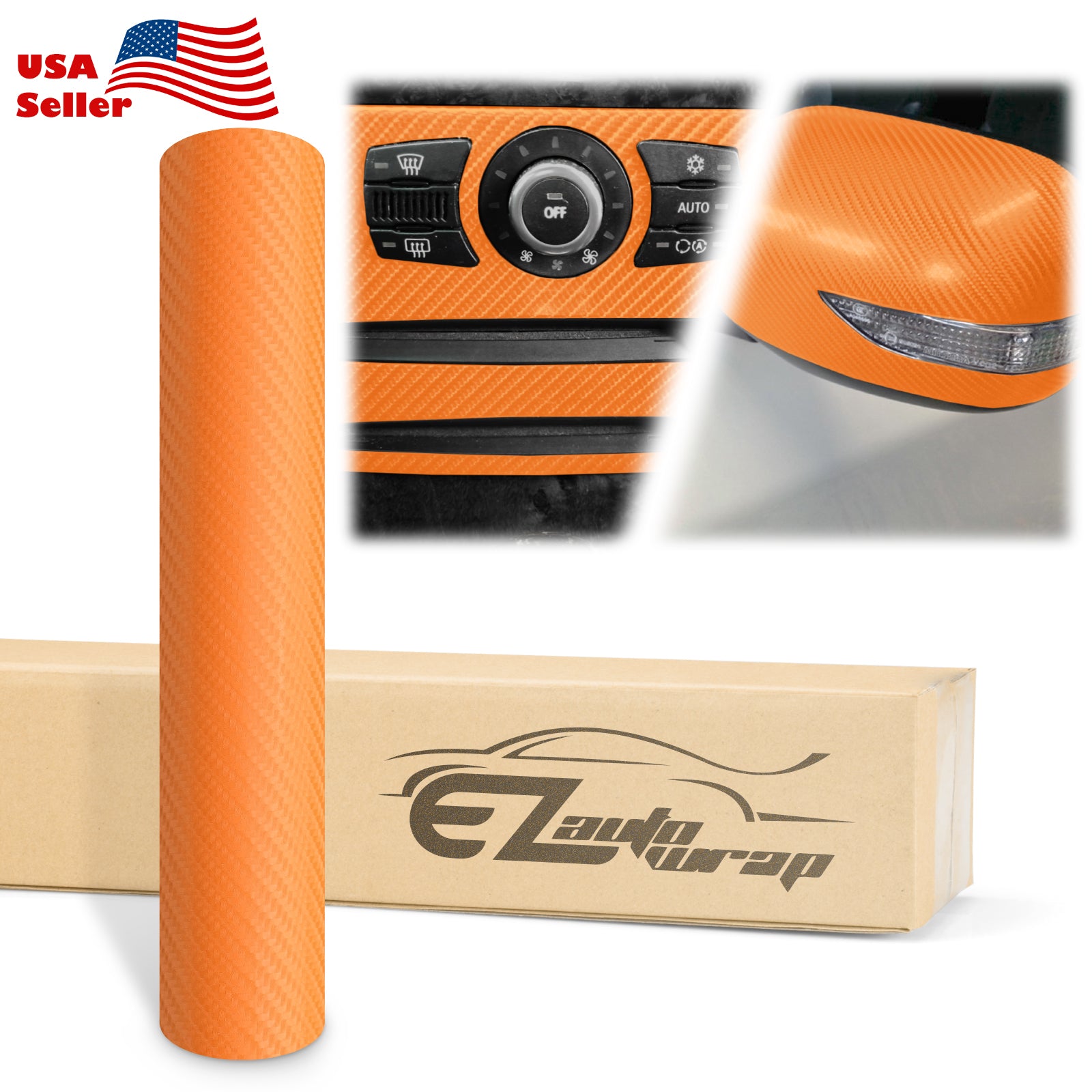4D Carbon Fiber Textured Orange Semi Gloss VInyl Wrap