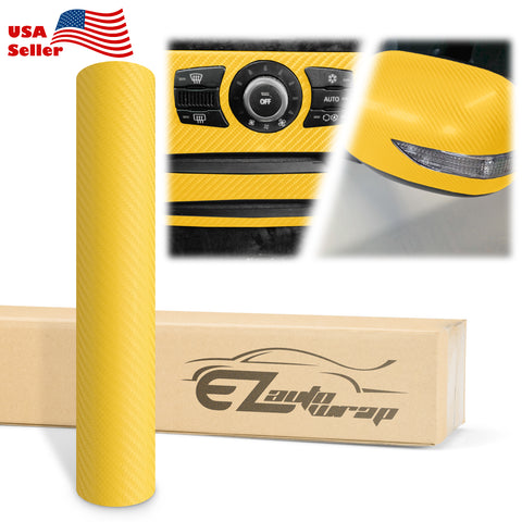 4D Carbon Fiber Textured Yellow Semi Gloss VInyl Wrap