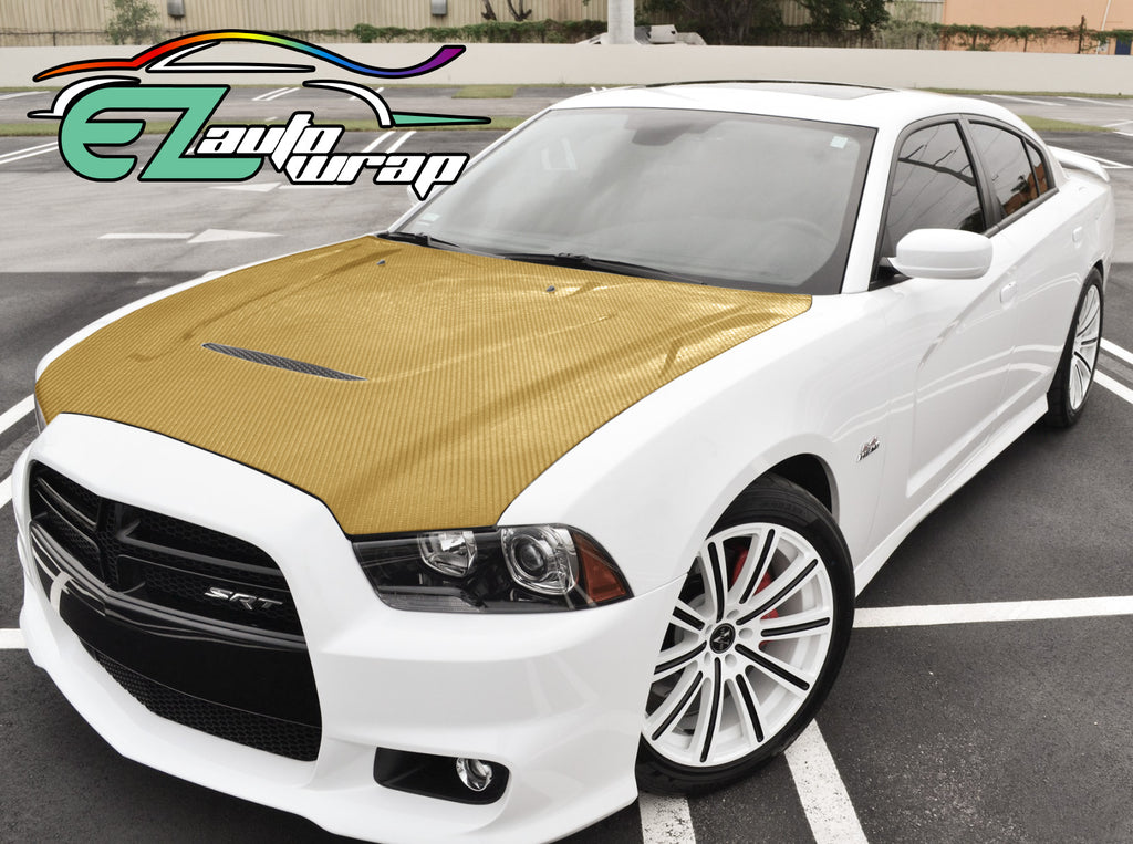 EzAuto Wrap Forged Gloss Carbon Fiber Black Gold Car Vinyl Wrap Air Release Sticker Sheet, Size: 60x60 (5FTx5FT)