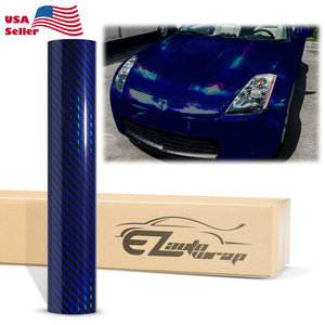 Holographic 2D Carbon Fiber Textured Blue Rainbow Vinyl Wrap