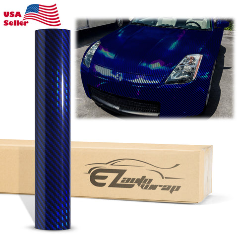 Holographic 2D Carbon Fiber Textured Blue Rainbow Vinyl Wrap
